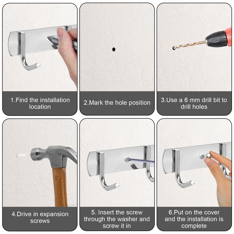 DELAESI Hook Rack Kitchen Pack of 2 Coat Rack Hook