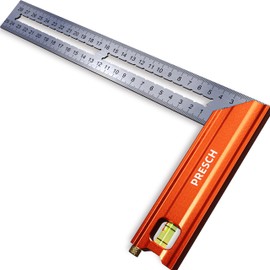Presch Try Square 250 mm | Small | Includes rust-free marking gauge (25cm), level bubble & marking pin | 90° & 45° | Carpenters square, Precision Square, Joiners Square, Engineers Square