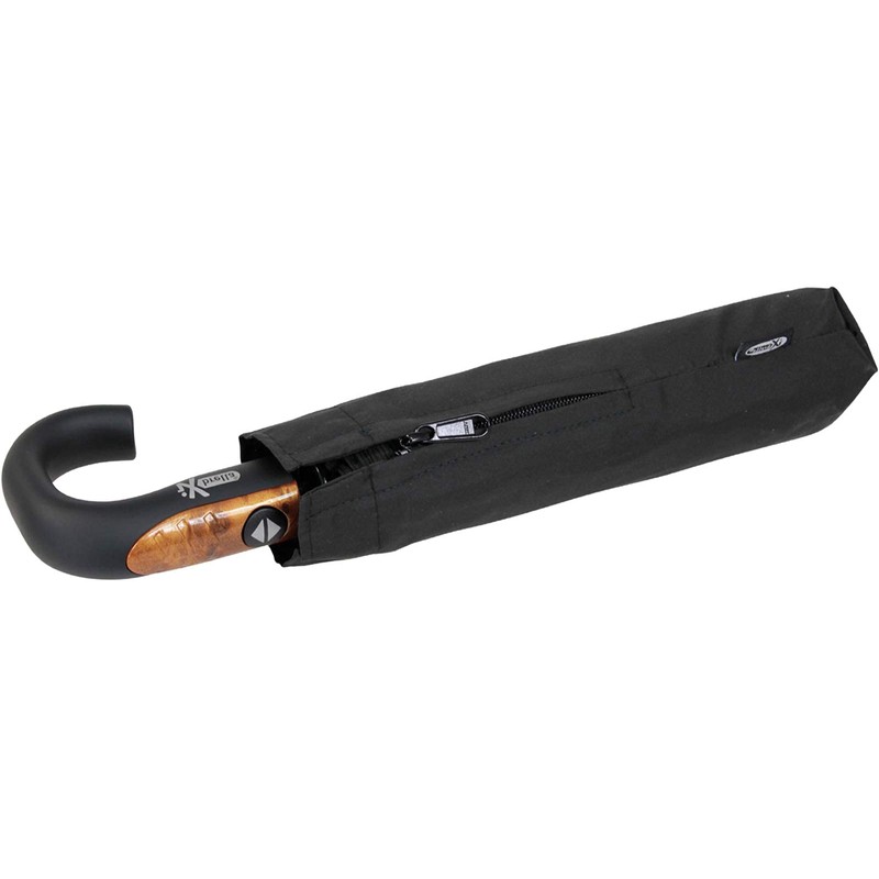 iX-brella Men's Pocket Umbrella Open-Close Automatic Round Hook Handle, Wood