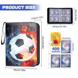 Sammelalbum Fußball Karten, Fußball Karten Sammelalbum mit Reißverschluss, 50 Seiten Kapazität für 400 Karten, Fußballstar karten sammelabum, Kompatibel mit Allen Arten von Karten (C)