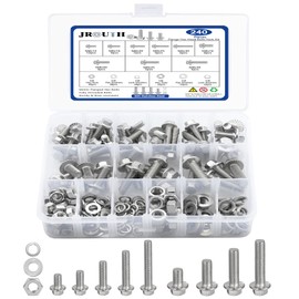 240 Pcs M6-1.0 M8-1.25 Flange Hex Head Bolts Nuts Washers Kit, 304 Stainless Steel Metric Flanged Hex Screws, M6 X 12-30mm and M8 X 16-30mm Fully Threaded