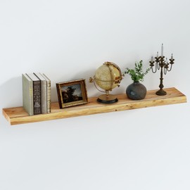 SAUMONIERES Live Edge Floating Shelves for Bedroom Living Room Wall Mounted Storage Long Natural Elm Wood Shelf Large Heavy Duty 8 Inch Deep, 48 inch Set of 1 Narutal Floating Shelf