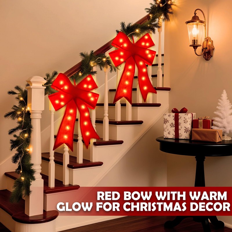 2 Pack 24'' x 14'' Large Prelit Christmas Bows with