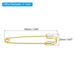 MECCANIXITY Safety Pins 3.94 Inch Large Metal Sewing Pins for Blankets Skirts Crafts Brooch Making Gold Tone 10Pcs