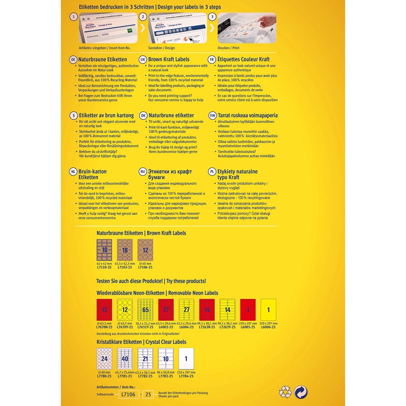 Avery Purpose Form L7110-25 Product-Labels, 42 x 62 mm, 25