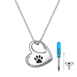 AITENME Urn Chain Necklace for Ashes Heart Memorial Cremation Jewellery Ash Keepsake Pendant Necklace with Funnel Filler Kit, Stainless Steel