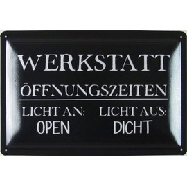Tin Sign 20 x 30 cm Curved Workshop Opening Hours Humour Saying Sayings Decorative Gift Sign
