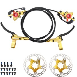DJC Hydraulic Brake Set MTB Caliper 2 Pistons with Bike Floating Rotor Disc 160mm Left Front Right Rear Oil Brake AK950 Double Pistons (4# Golden and Rotor Pair)