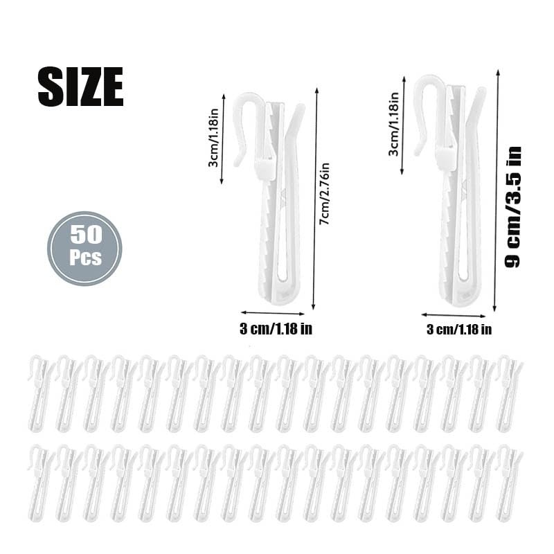 50 Pcs Adjustable Pinch Curtain Hook Clips,70 mm Plastic Curtain