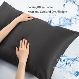 NookZuzu Black Cool Pillow Cases Set of 2,Standard 20"x26" Cool Pillow Covers Envelope Cooling Pillow Cases,Cool Silky Breathable Pillowcase for Hot Sleepers,Luxuriously Soft & Cooling Pillowcase
