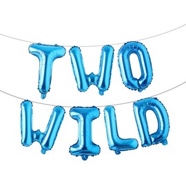 16 inch Multicolor Two Wild Balloons Banner for Boys Girls 2nd Birthday Jungle Safari Theme baby shower Party Supplies Decorations (TWO WILD Blue)