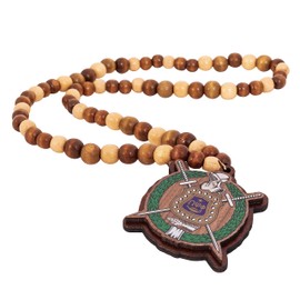 Desert Cactus Omega Psi Phi Wooden Bead Tiki Necklace Wood Raised Color Crest (Tiki Color Crest)