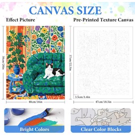 ZRIZQ Paint by Numbers for Adults Beginners,Cat Flowers Adult Paint by Number Kits on Canvas,Paint by Numbers for Home Wall Art Decor 16x20 Inch（Without Frame）