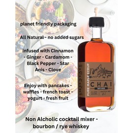 Chai Infused Pure Maple Syrup - 8.4oz - All Natural Sweetner - Cocktail mixer - Gourmet foodie gift - Vegan - Paleo - Organic