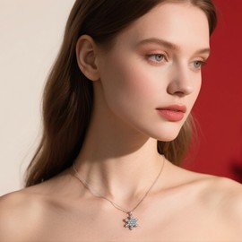 SLUYNZ Solid 925 Sterling Silver Sparkling CZ Snowflake Necklace Pendant for Women Teens Winter Snowflake Chain Necklace Choker Christmas Gifts (A-Sterling Silver)