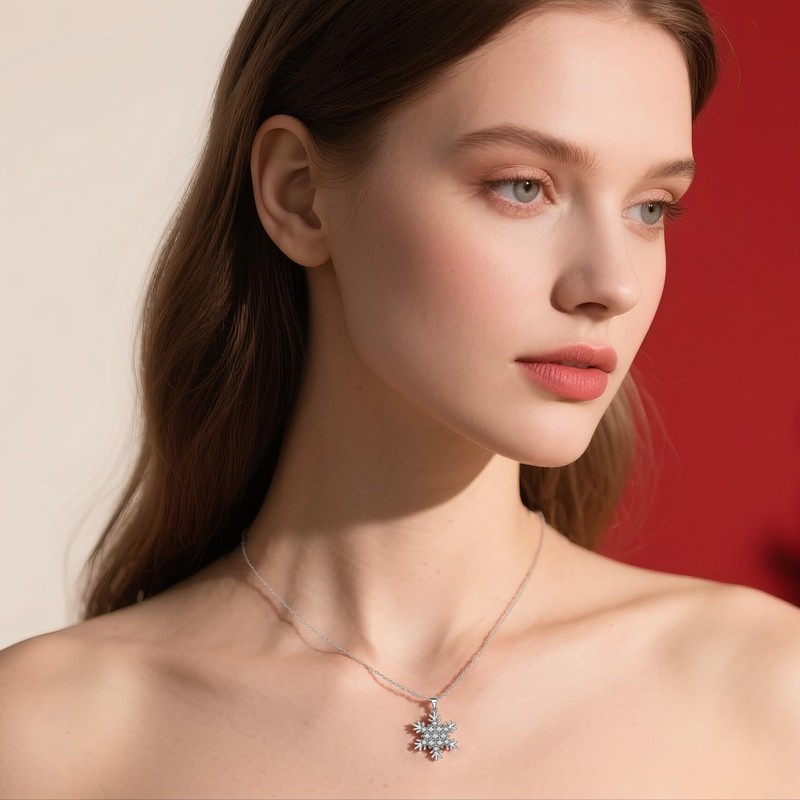 SLUYNZ Solid 925 Sterling Silver Sparkling CZ Snowflake Necklace Pendant