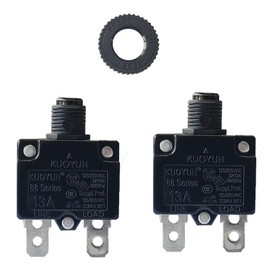 KUOYUH Circuit Breaker Thermal Overload 88 Series 13A Quick Connect Terminals 32VDC 125/250VAC 50/60Hz Push-to-Reset Button 2-Pack (13A)