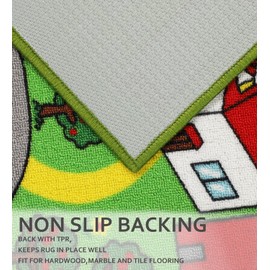 Kids Rug 6'6" x 5'0" City Life Playmat Area Rug Car City Map Washable Traffic Road Educational Learning Nursery Rug Carpet for Children Playroom Living Room Bedroom Classroom Decor Green