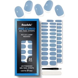 Beaolata Pre Cured Gel Nail Strips - 44PCS Salon Quality Gel Nail Stickers - Long Lasting Polish Wraps for Women no UV Light Needed Easy Apply& Remove (Moss Blue)