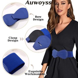 Auwoyss - Cinturón de piel elástico con lazo para mujer, cinturón elástico clásico, hebilla para cinturón para mujeres y niñas, Azul, L(38"-47")