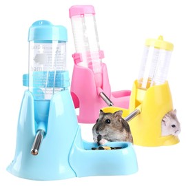 HPAWHOMEPART Hamster Water Bottle,3 in 1 Samll Animal Pet Cage Water Bottle No Drip,Pet Cage Water Bottle 80-125ml with Bracket,Waterproof Drop Ball,Mini Bowl,Hamster Nest（yellow-80）