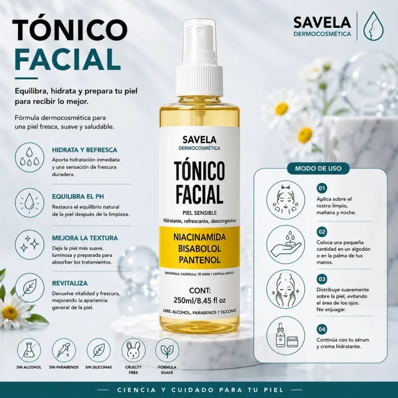 Tónico Facial Sensible Niacinamida Bisabolol Pantenol 250ml