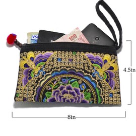 Sabai Jai - Smartphone Wristlet Bag - Handmade Embroidered Boho Clutch Wallets Purses, Violet, Medium