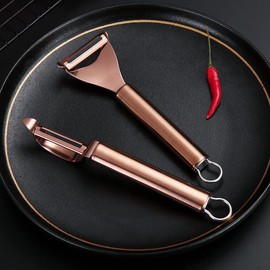 Berglander Rose Gold Asparagus Peeler Vegetable Potato Peeler Titanium Coating Copper Stainless Steel Peeler for Kitchen Durable and Robust Sharp Economy Peeler Apple Cutter Pack of 2