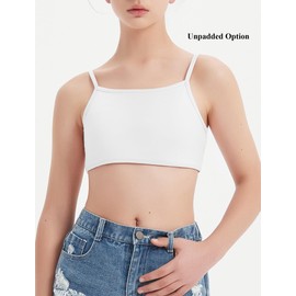 EXARUS 7 Pack Girls Training Bra Adjustable Crop Top Stretchy Comfort Undershirts Spaghetti Straps Unpadded Under Shirts Sleeveless Solid Basic Cami Tank Tops for Teen Daily 14Y