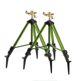THUNDERBAY Impact Sprinkler on Tripod Base, Heavy-Duty sprinklers Provide 360-degree Spray Coverage Large Yard Garden Lawn Areas, 3/4 Inch Connector Extension Legs Flip Locks with Brass Head, 2 Pack