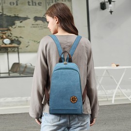 DEEVORCA Vintage Women Backpack Daily Casual Anti-theft Chest Bag Canvas Shoulder Bags Work Travel Shopping Sling Bag Crossbody Small Dayback Women's Backpack Handbag Blue