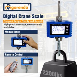 Digital Crane Scale,2200lb/1T Heavy Duty Digital Hanging Scale,Crane Scale Industrial with Remote Control and LCD Screen,High Precision Electronic Weighing Crane Scale for Market,Factory,Construction