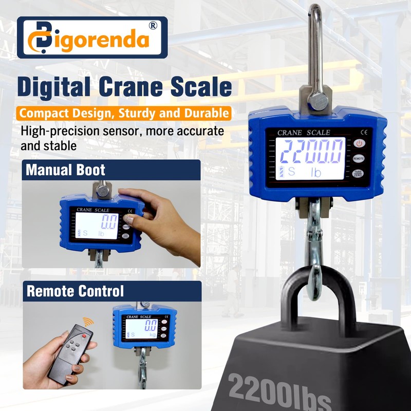 Digital Crane Scale,2200lb/1T Heavy Duty Digital Hanging Scale,Crane Scale Industrial