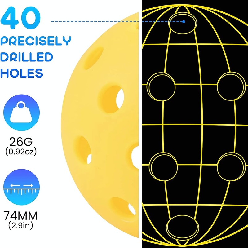 SPP 26/40-Hole Pickleball Balls,6Pcs 12Pcs 24Pcs 48Pcs，Durable High-Visibility Standard Pickleballs