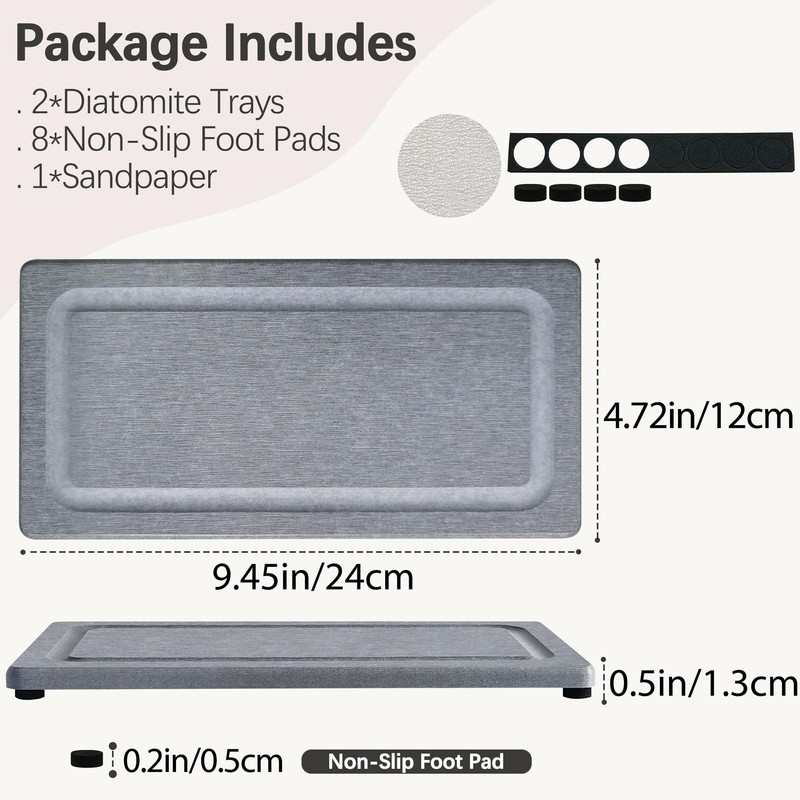 2 PCS Water Absorbing Stone Trays for Bathroom Sink &