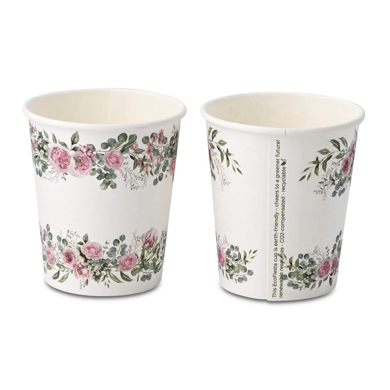 GREENBOX 8 x Paper Cups for Birthdays, 200 ml, Roses