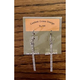 Custom Cross Design By BB Handcrafted Siler Tone Cross Drop Earrings By Custom Cross Design