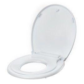 Round Toilet Seat with Toddler Seat Built In, Quick-Attach Hardware with Grip-Tight Bumpers, Quick-Release Design,Slow-Close Toilet Seat, Full Flat White