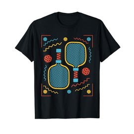Pickleball Paddle and Ball for Space Pickleball T-Shirt, black