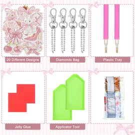 Aurelema 20 Pieces Coquette Diamond Painting Ornaments 5d DIY Painting Keychain Kit Pink Bow Diamond Art Kits for Women Crafts Party Decor (Coquette)