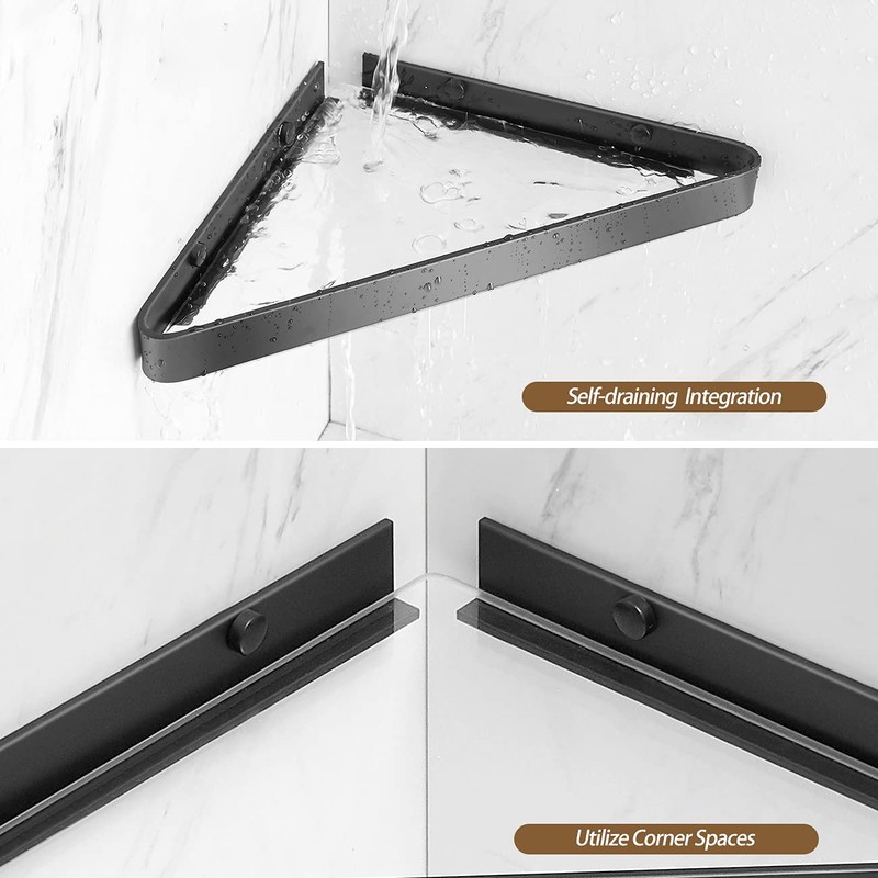 VOLPONE Bathroom Shelves Wall Mounted Glass Corner Shower Shelf for