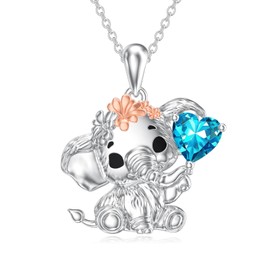 Seiyang Elephant Aquamarine Birthstone Necklace 925 Sterling Silver Elephant Pendant Necklace with March Birthstone Mother's Day Jewelry Gifts for Women Mom