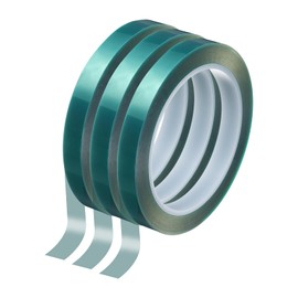 HARFINGTON 3 Rolls High Temperature Masking Tape 15/32" x216ft(12mmx33m) 0.05mm Thick PET Film Silicone Adhesive Heat Resistant Tapes for Heat Press Anodizing Circuit Board, Green