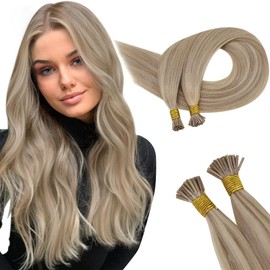 RUNATURE I Tip Extensions Human Hair,Balayage Invisible Cold Fusion Hair Extensions for Women,Add Length 22Inch 50G 50s #1622 Golden Blonde with Light Blonde