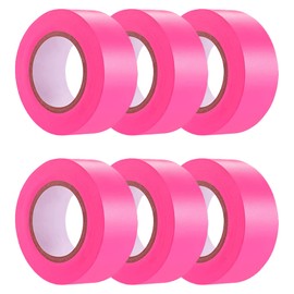6 Pack Flourescent Pink Flagging Tape, Non-Adhesive Plastic Ribbon Neon Marking Roll, 1inch*600ft, Marking Tape for Tree Marking, Hunting, Boundaries and Hazardous Areas,Trail Marking