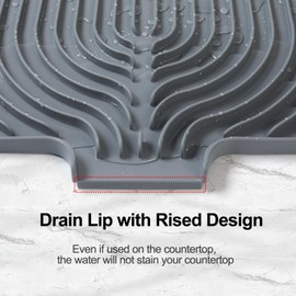 JACZZO Dish Drying Mat for Kitchen Counter, with Built-in Drain Lip, Food-Grade Silicone, Easy Clean Pad for Countertop Protection, Multi-Functional Use, 17.7" x 11.8 " (Grey)