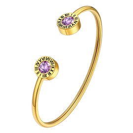 Supcare Bracelets for Women Girls Gold Open Bracelet Birthstone Cubic Zirconia Bangles with Roman Numerals Stainless Steel Bracelet Minimalism Fashion Jewellery for Valentine's Day Anniversary,