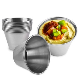 Fit Meal Prep [12 Pack 2.5 oz Stainless Steel Dipping Sauce Cups, Reusable Metal Ramekins, Commercial Grade Condiment Bowls, Individual Portion Cups, Small Round Au Jus Cup for Home, Restaurant