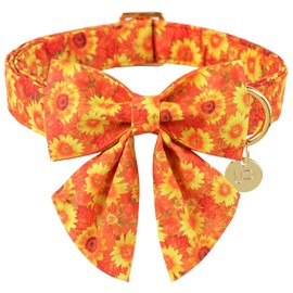UP URARA PUP Fall Dog Collar with Bow Tie & Flower, Cotton Bowtie & Flower Dog Collar for Boys or Girls Dogs, Beautiful Sunflower Pet Collar with Metal Buckle