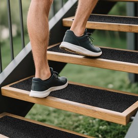 LadyRosian Outdoor Stair Treads Non Slip 5-Pack Black 6" x 24" - Weather Resistant Adhesive Heavy Grip Tape - Waterproof Anti Skid Strips
